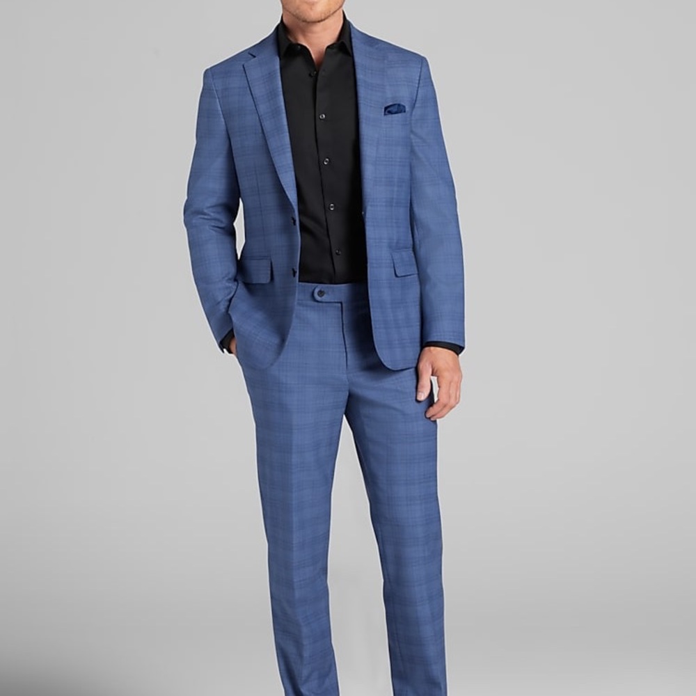 Men's Blue Plaid Distinguished Suit